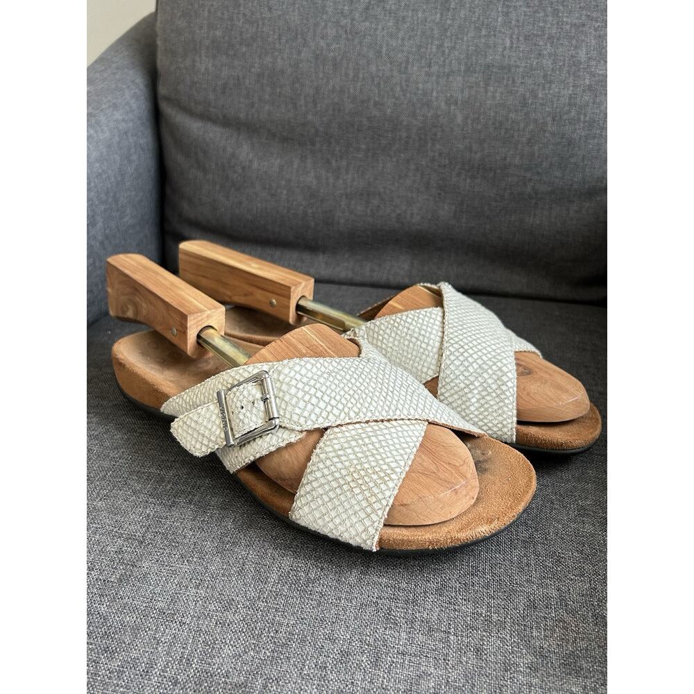 Vionic 341 Dorie Slide Sandals Womens Size 8 White Snakeskin Arch Support Buckle